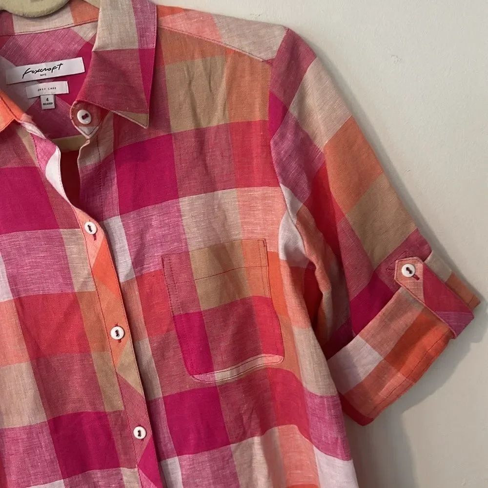 Foxcroft Linen Checkered Top 4 - Picture 2 of 7